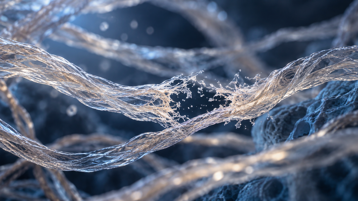 Abstract collagen fibers illustrating MMP-1 and collagen remodeling