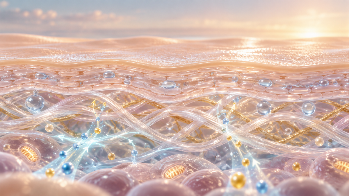 Hydrated skin barrier, collagen fibers and cellular energy behind the glass skin concept